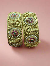 Traditional Antique Gold Bangles with Intricate Temple Design